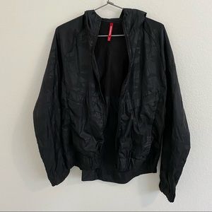 black windbreaker with hood